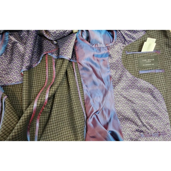 Ted Baker Mens 44L No Ordinary Joe Wool Black Gray Plaid Suit Coat NWOT - Picture 13 of 15